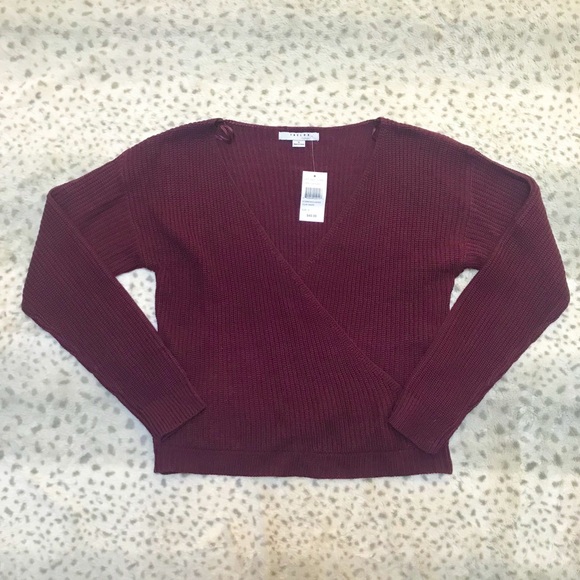 FAVLUX Sweaters - Wine Red Knit Surplice Sweater
